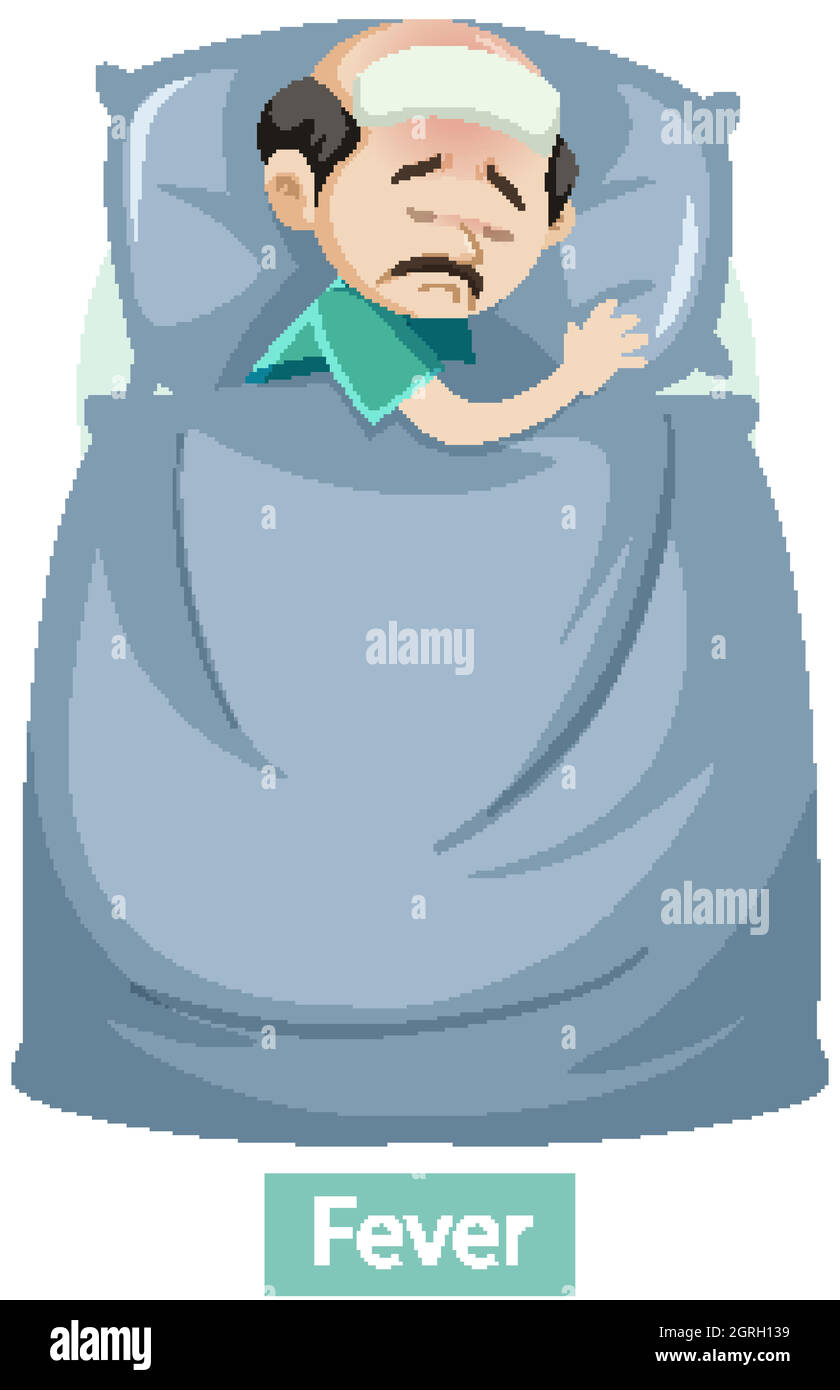 Personaggio cartoon con sintomi di febbre Illustrazione Vettoriale