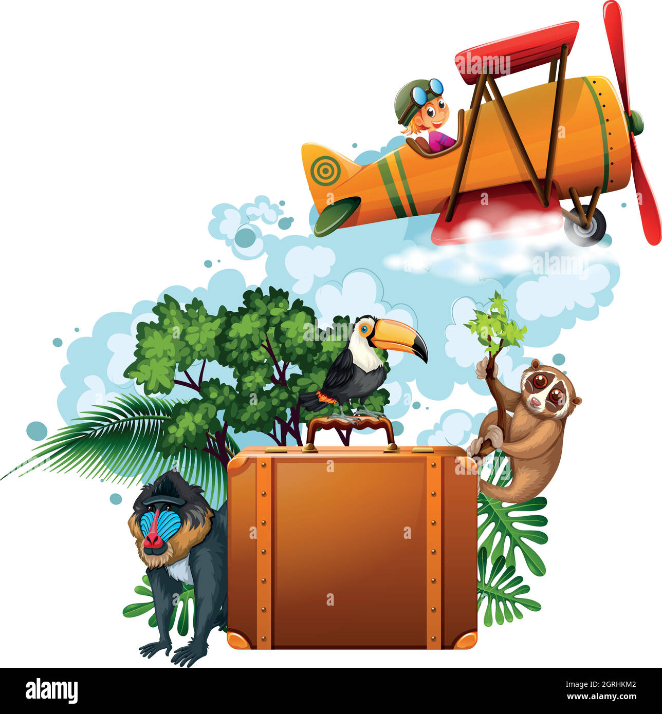 Valigia e pilota in aereo Illustrazione Vettoriale