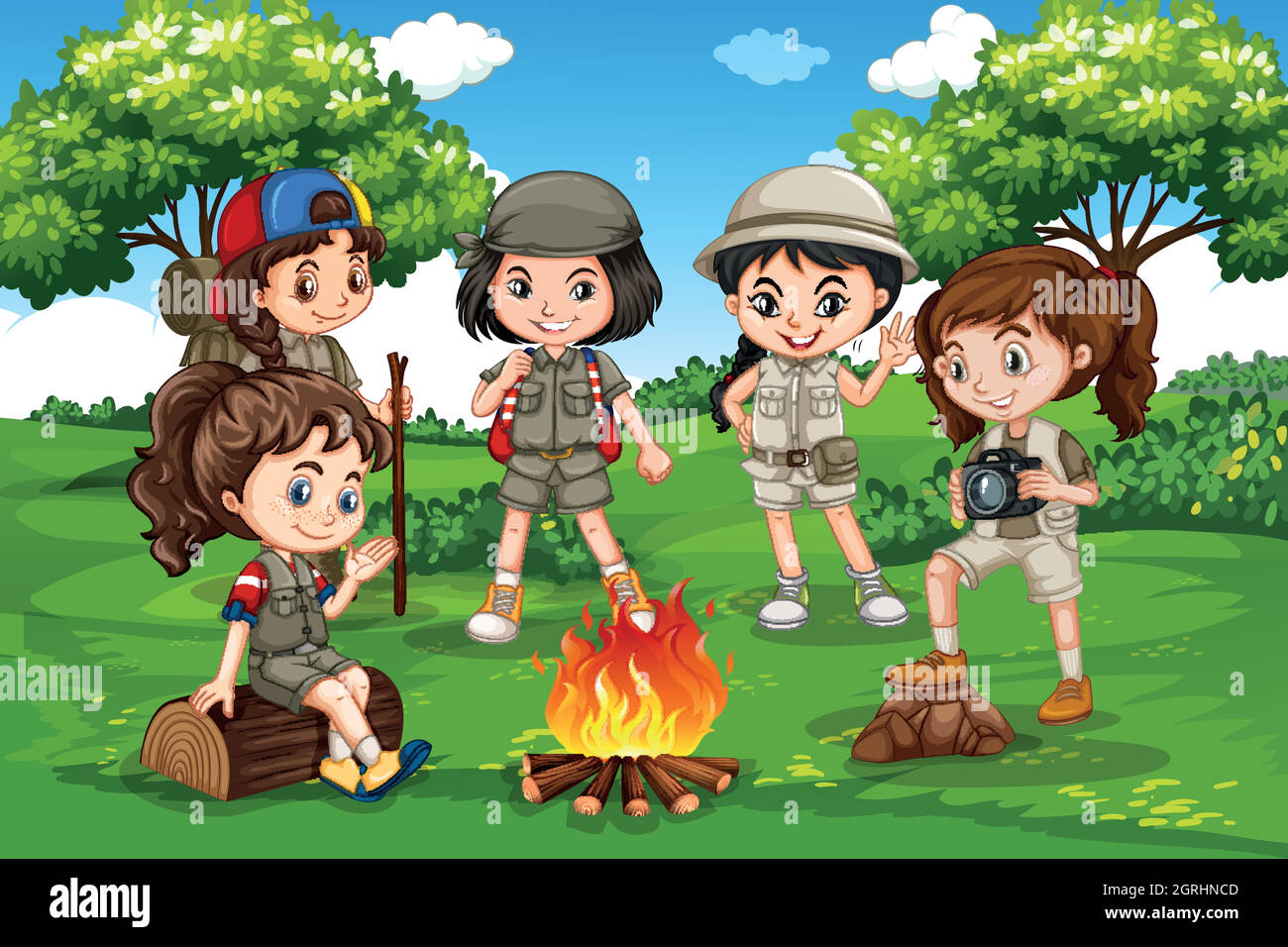 Campeggio bambini nella natura Illustrazione Vettoriale