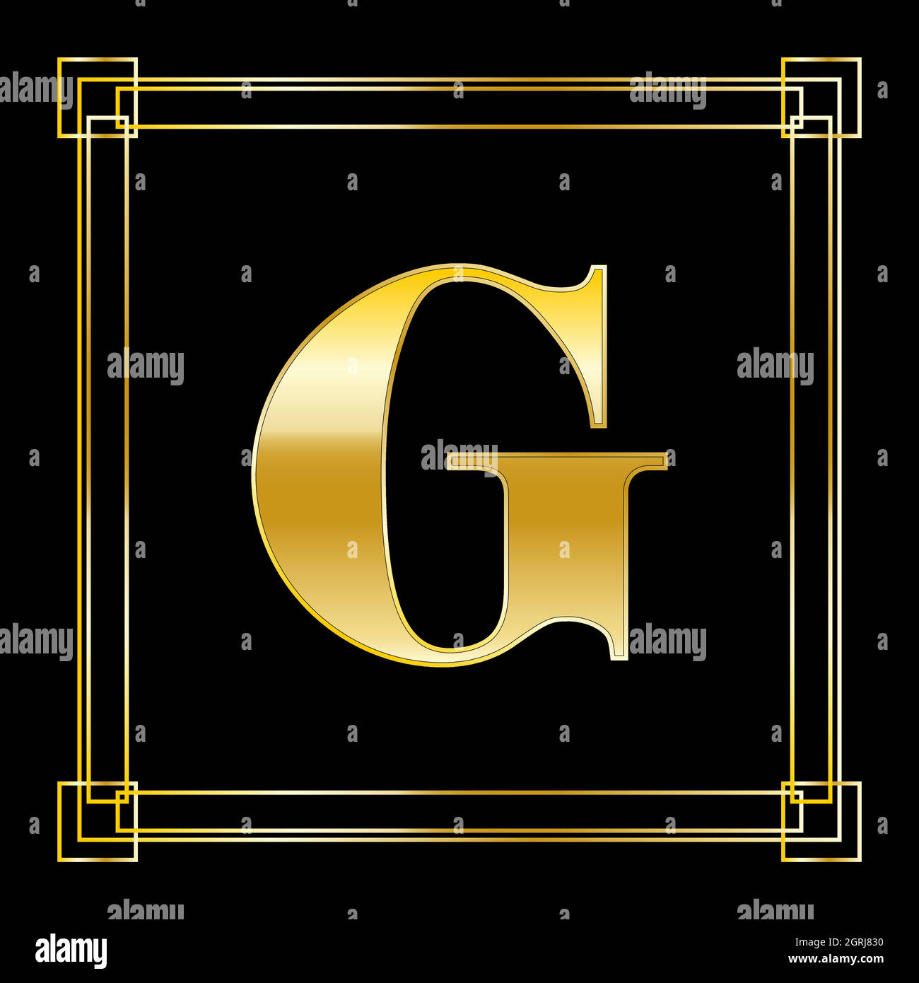 Logo Letter G con ornamento quadrato, design dorato di lusso Illustrazione Vettoriale