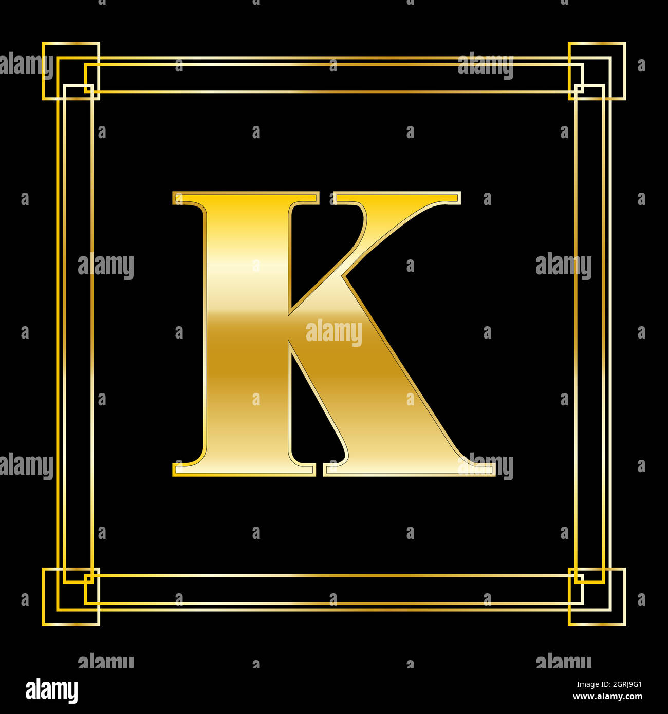 Logo Letter K con ornamento quadrato, design dorato di lusso Illustrazione Vettoriale