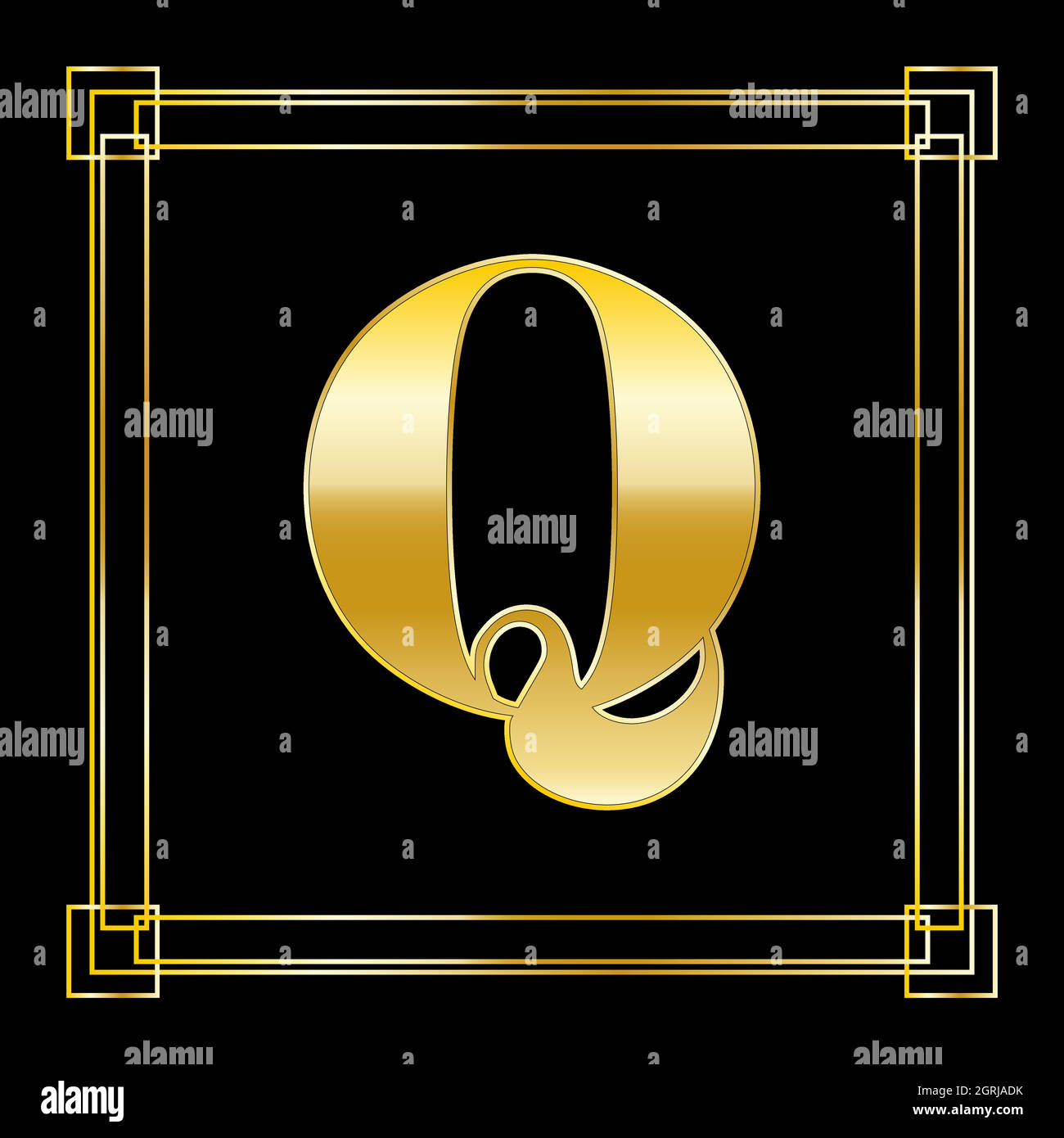 Logo Letter Q con ornamento quadrato, design dorato di lusso Illustrazione Vettoriale