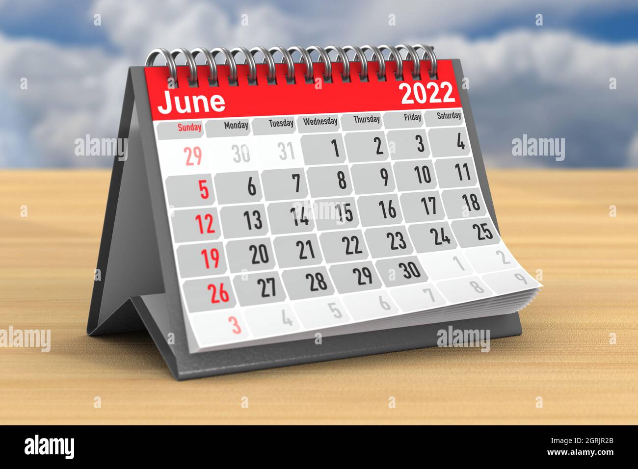 2022 anni. Calendario di giugno. Illustrazione 3D Foto Stock