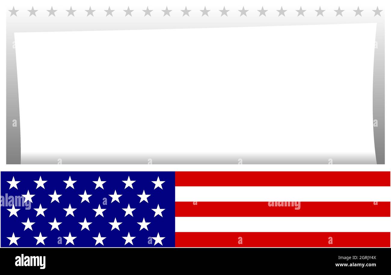 Casella con flag USA con messaggio di nota dell'annuncio cartaceo con spazio vuoto per il testo. Illustrazione Vettoriale