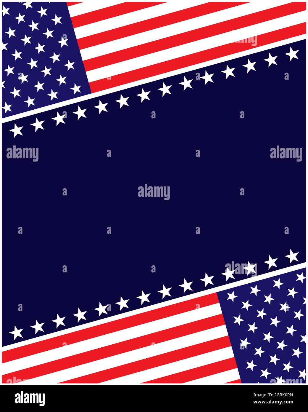 US astratto flag simboli angolo sfondo scuro cornice mockup con spazio vuoto per il testo. Illustrazione Vettoriale