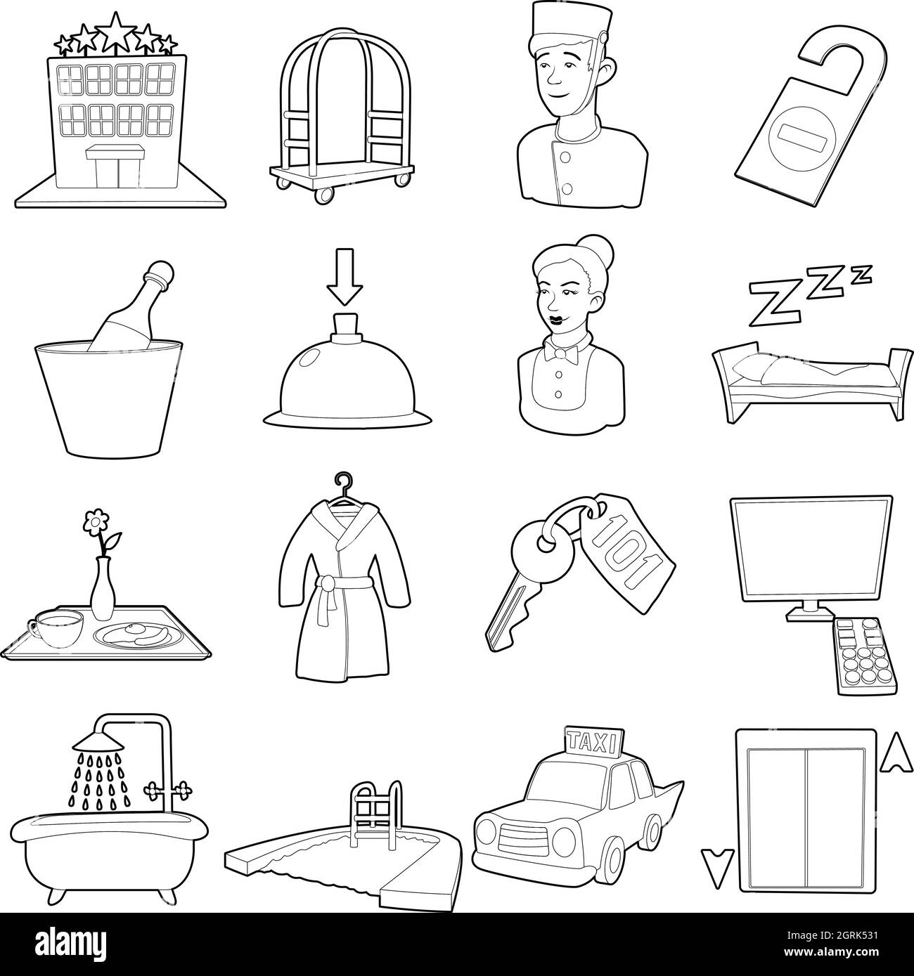 Hotel voci impostano, stile cartoon Illustrazione Vettoriale