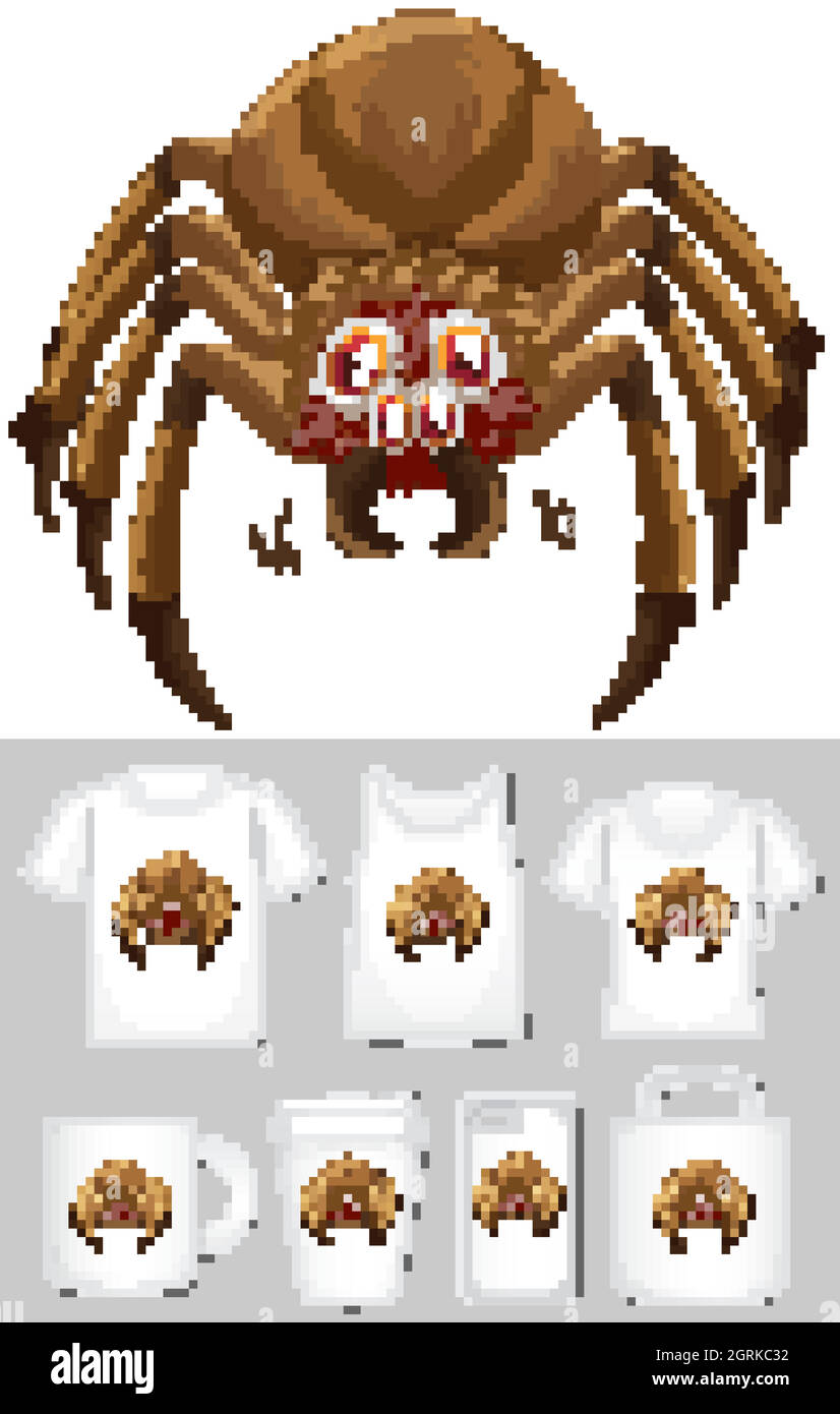 Immagine di Spider su diversi tipi di modelli di prodotto Illustrazione Vettoriale