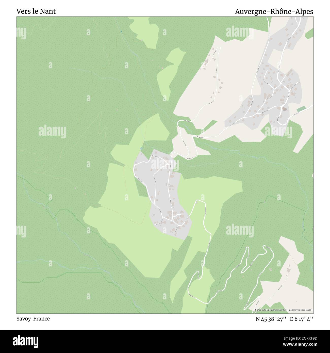 Vers le Nant, Savoy, Francia, Auvergne-Rhône-Alpes, N 45 38' 27''', e 6 17' 4''', mappa, mappa senza tempo pubblicata nel 2021. Viaggiatori, esploratori e avventurieri come Florence Nightingale, David Livingstone, Ernest Shackleton, Lewis and Clark e Sherlock Holmes si sono affidati alle mappe per pianificare i viaggi verso gli angoli più remoti del mondo, Timeless Maps sta mappando la maggior parte delle località del mondo, mostrando il successo di grandi sogni. Foto Stock