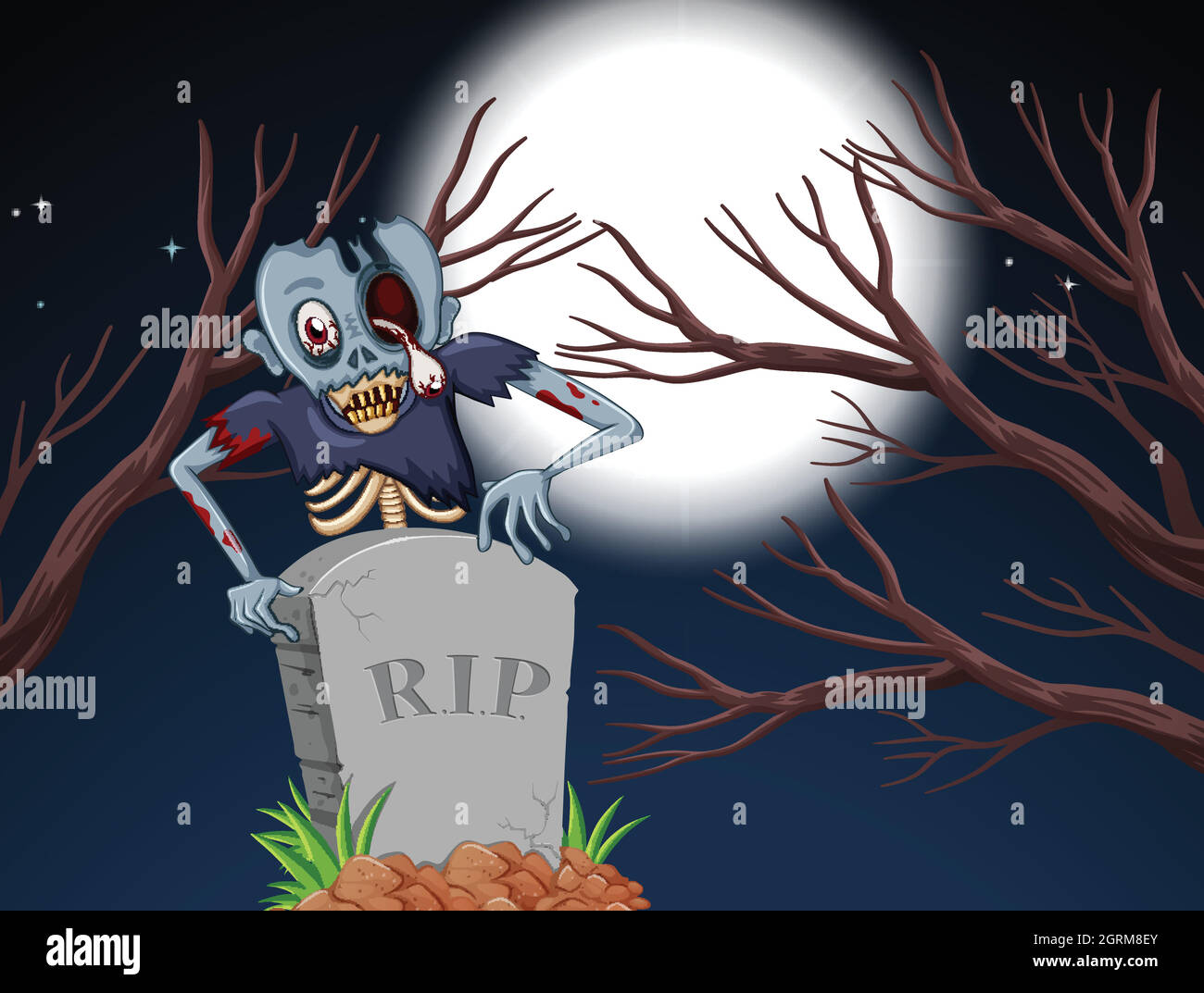 zombie in cimitero di notte Illustrazione Vettoriale