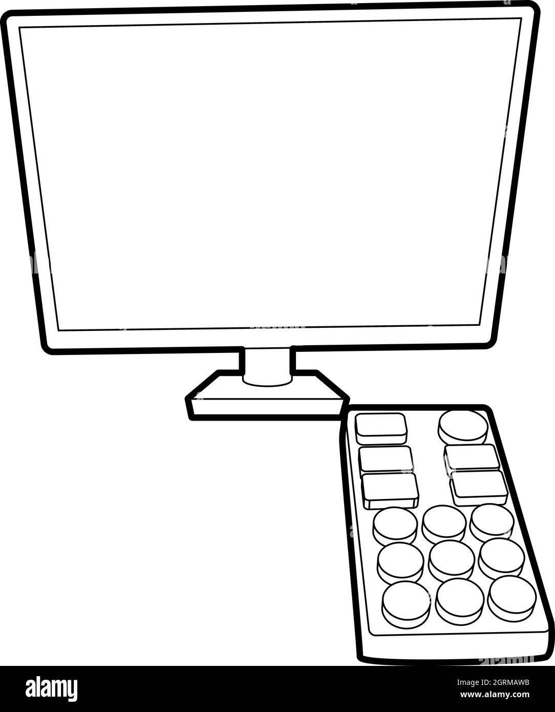 TV con telecomando, l'icona di stile di contorno Illustrazione Vettoriale