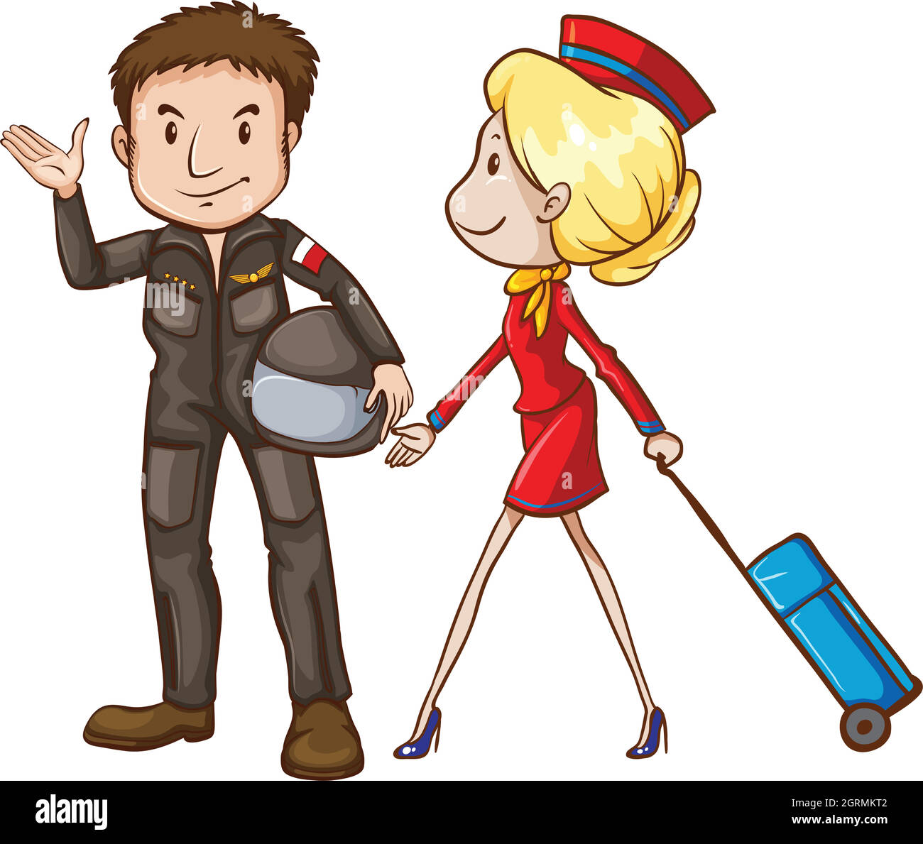 Un semplice schizzo di un pilota e di una stewardess Illustrazione Vettoriale