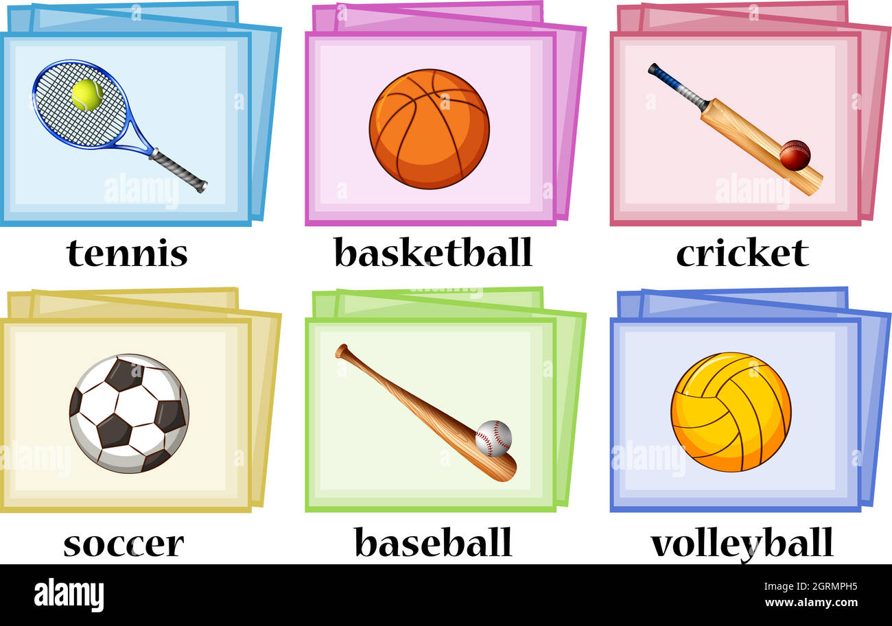 Schede di vocabolario per attrezzature sportive Illustrazione Vettoriale