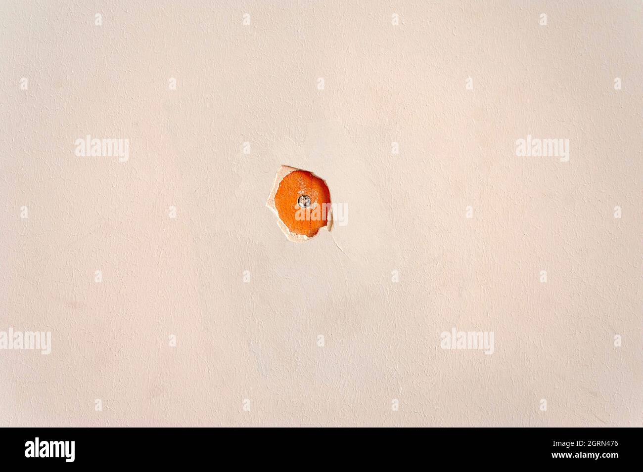 Avvitare, chiodo nella parete. Foto Stock