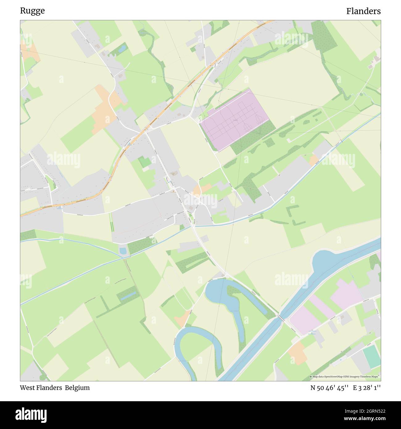 Rugge, Fiandre Occidentali, Belgio, Fiandre, N 50 46' 45'', e 3 28' 1''', mappa, Mappa senza tempo pubblicata nel 2021. Viaggiatori, esploratori e avventurieri come Florence Nightingale, David Livingstone, Ernest Shackleton, Lewis and Clark e Sherlock Holmes si sono affidati alle mappe per pianificare i viaggi verso gli angoli più remoti del mondo, Timeless Maps sta mappando la maggior parte delle località del mondo, mostrando il successo di grandi sogni Foto Stock