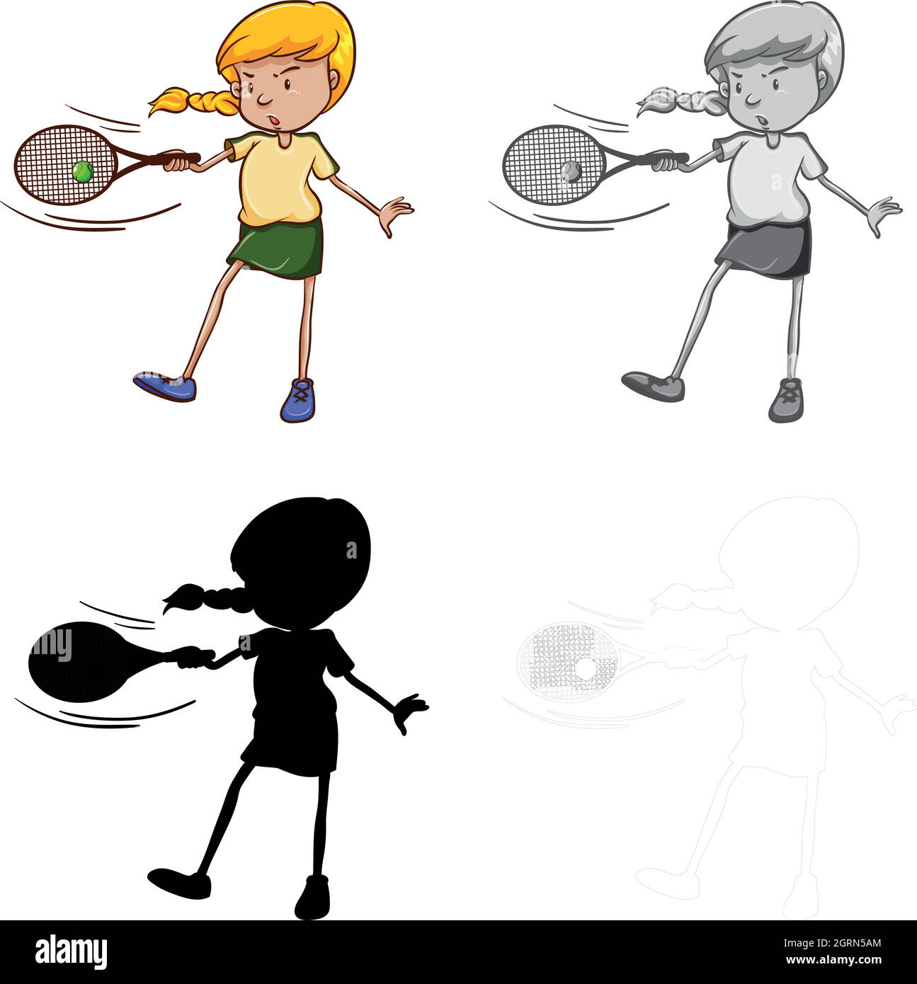 Set di personaggio femminile del giocatore di tennis Illustrazione Vettoriale