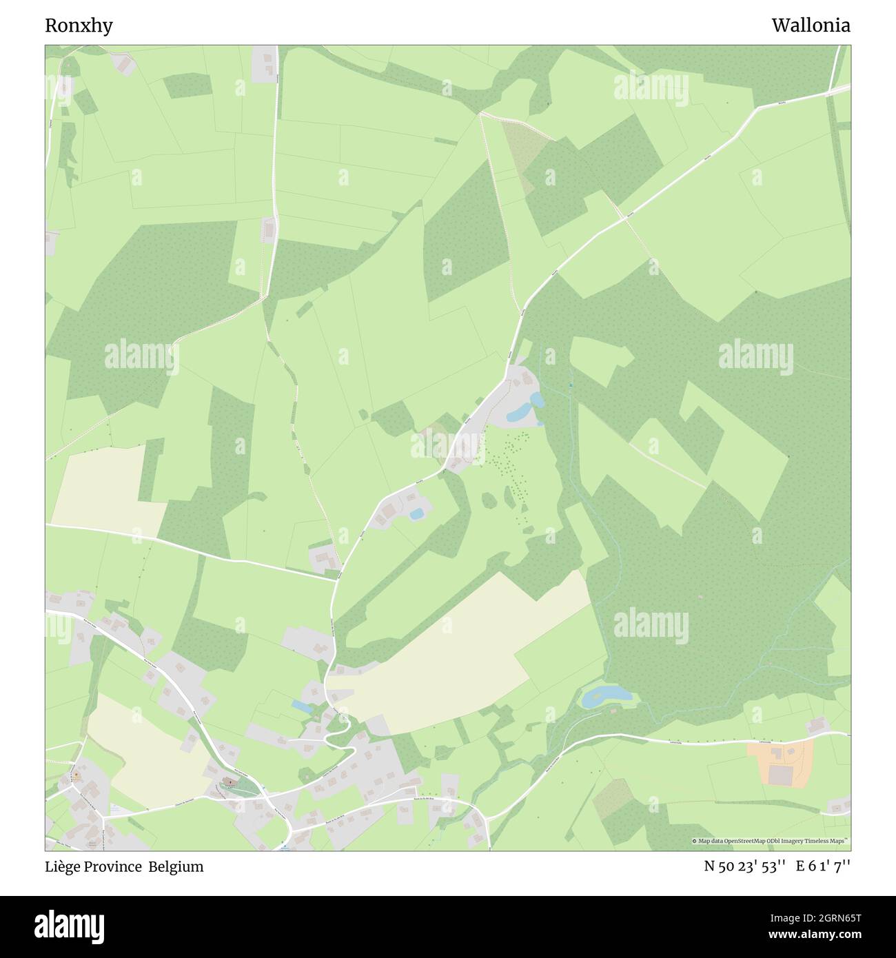 Ronxhy, Provincia di Liegi, Belgio, Vallonia, N 50 23' 53'', e 6 1' 7''', mappa, Mappa senza tempo pubblicata nel 2021. Viaggiatori, esploratori e avventurieri come Florence Nightingale, David Livingstone, Ernest Shackleton, Lewis and Clark e Sherlock Holmes si sono affidati alle mappe per pianificare i viaggi verso gli angoli più remoti del mondo, Timeless Maps sta mappando la maggior parte delle località del mondo, mostrando il successo di grandi sogni Foto Stock