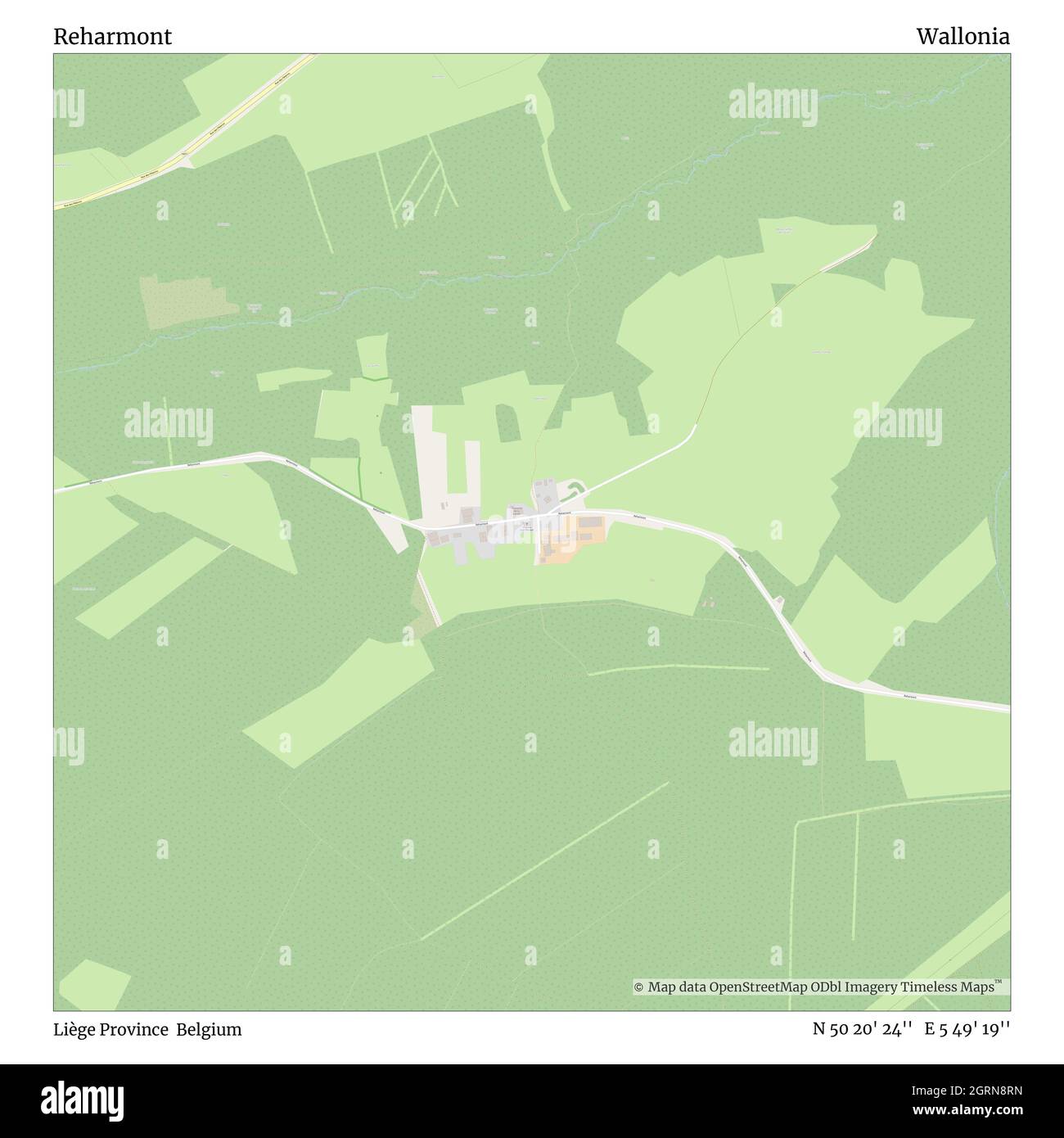 Reharmont, Provincia di Liegi, Belgio, Vallonia, N 50 20' 24'', e 5 49' 19''', mappa, Mappa senza tempo pubblicata nel 2021. Viaggiatori, esploratori e avventurieri come Florence Nightingale, David Livingstone, Ernest Shackleton, Lewis and Clark e Sherlock Holmes si sono affidati alle mappe per pianificare i viaggi verso gli angoli più remoti del mondo, Timeless Maps sta mappando la maggior parte delle località del mondo, mostrando il successo di grandi sogni Foto Stock