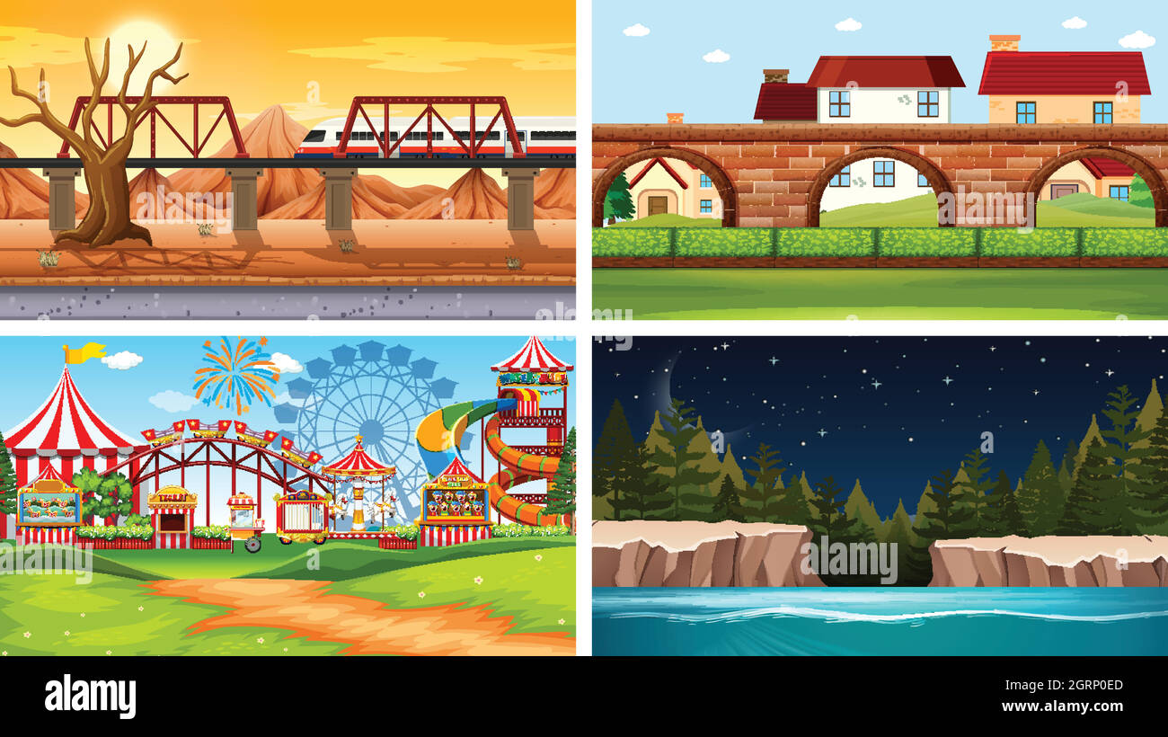 Set di scene in ambiente naturale Illustrazione Vettoriale