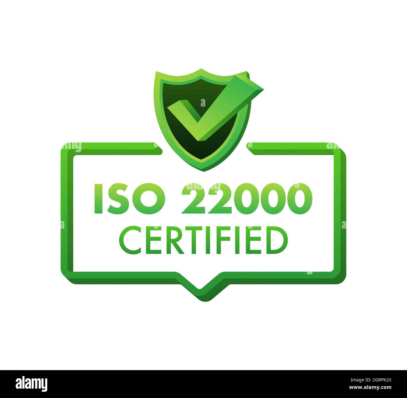 Logo certificato ISO 22000, icona. Timbro di certificazione. Illustrazione vettoriale di design piatto. Illustrazione Vettoriale