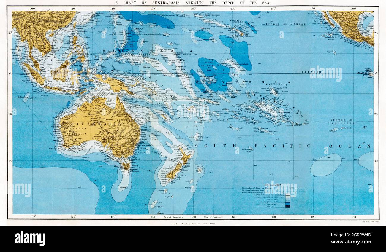 Compendio di Geografia e viaggio di Stanford basato su Die Erde und ihre Völker di Hellwald; (1878) di Edward Stanford. Mappa dei dintorni di Australia. Foto Stock