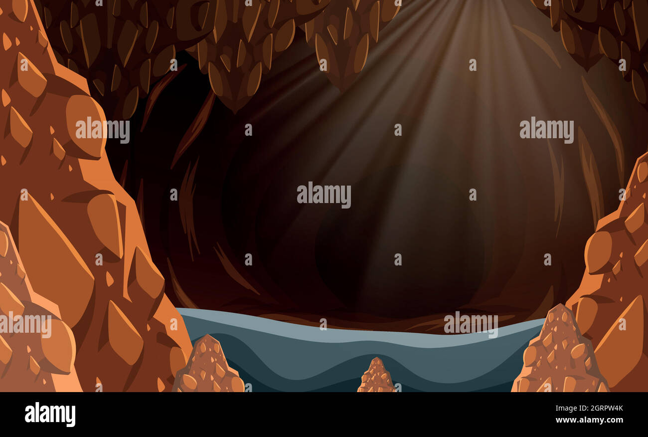 Una grotta oscura allagata Illustrazione Vettoriale