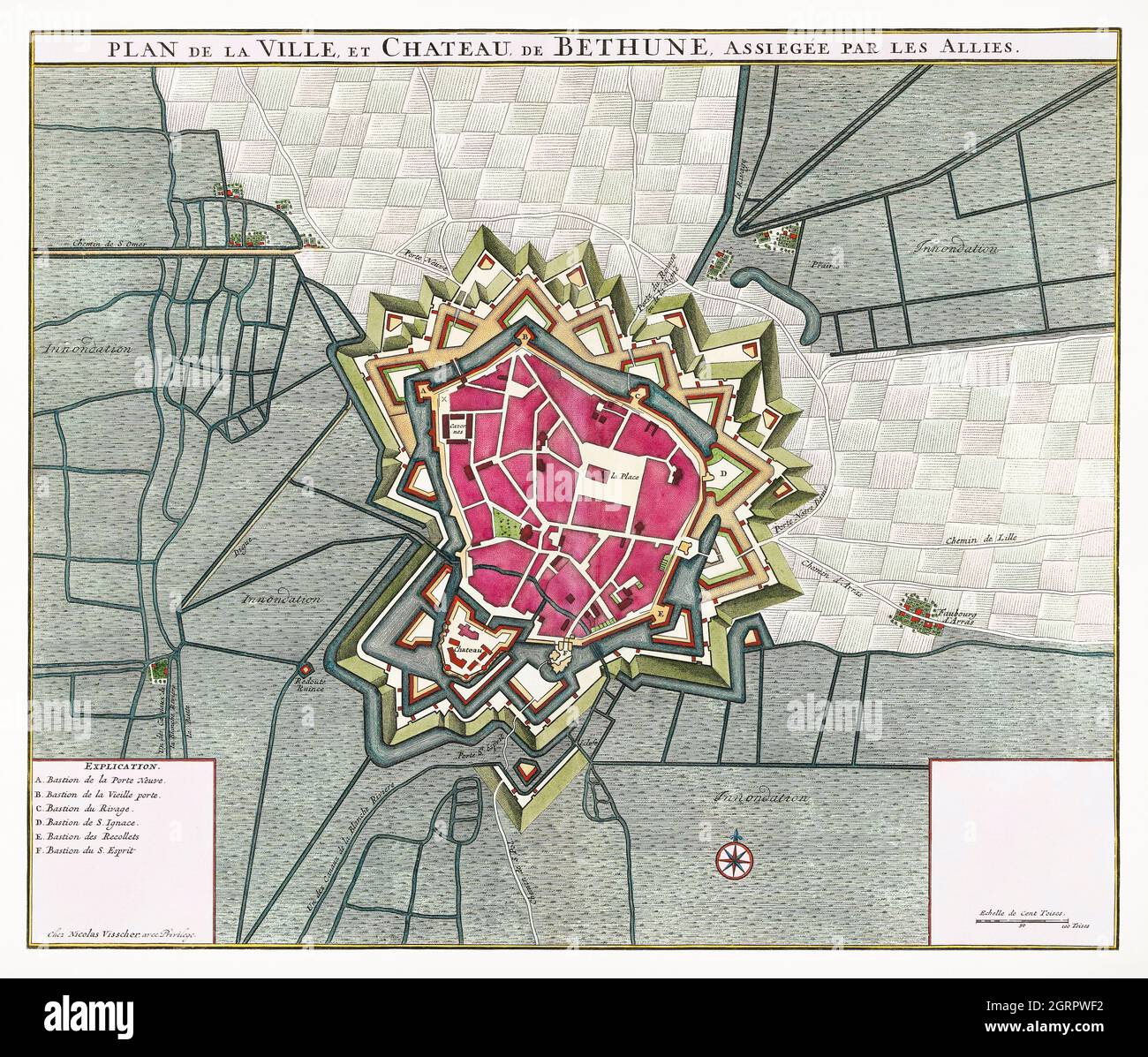 Plattegrond van Béthune (1710) da anonimato. Mappa Béthune. Foto Stock