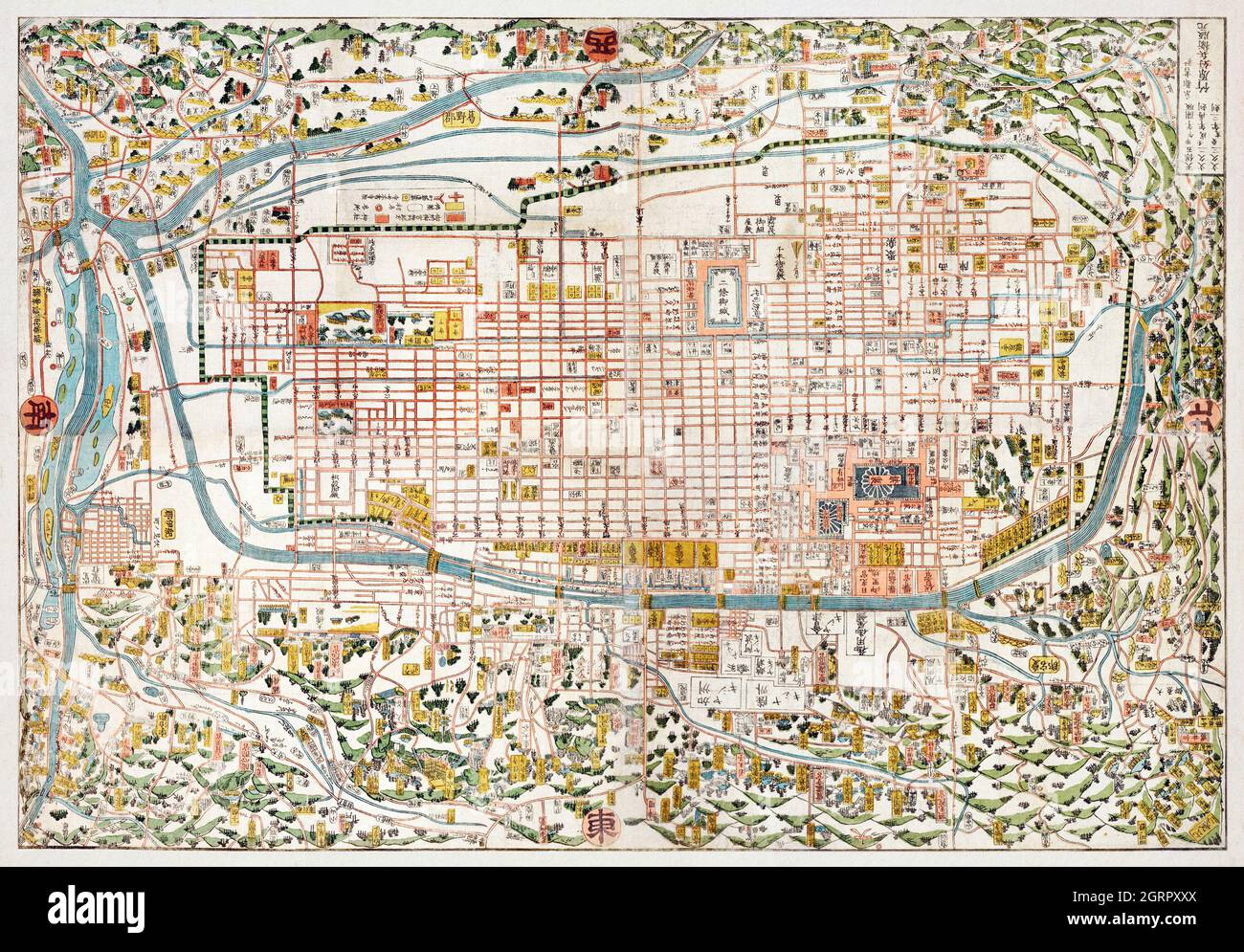 Mappa di Kyoto (1863) di Takebara Kahei. Foto Stock