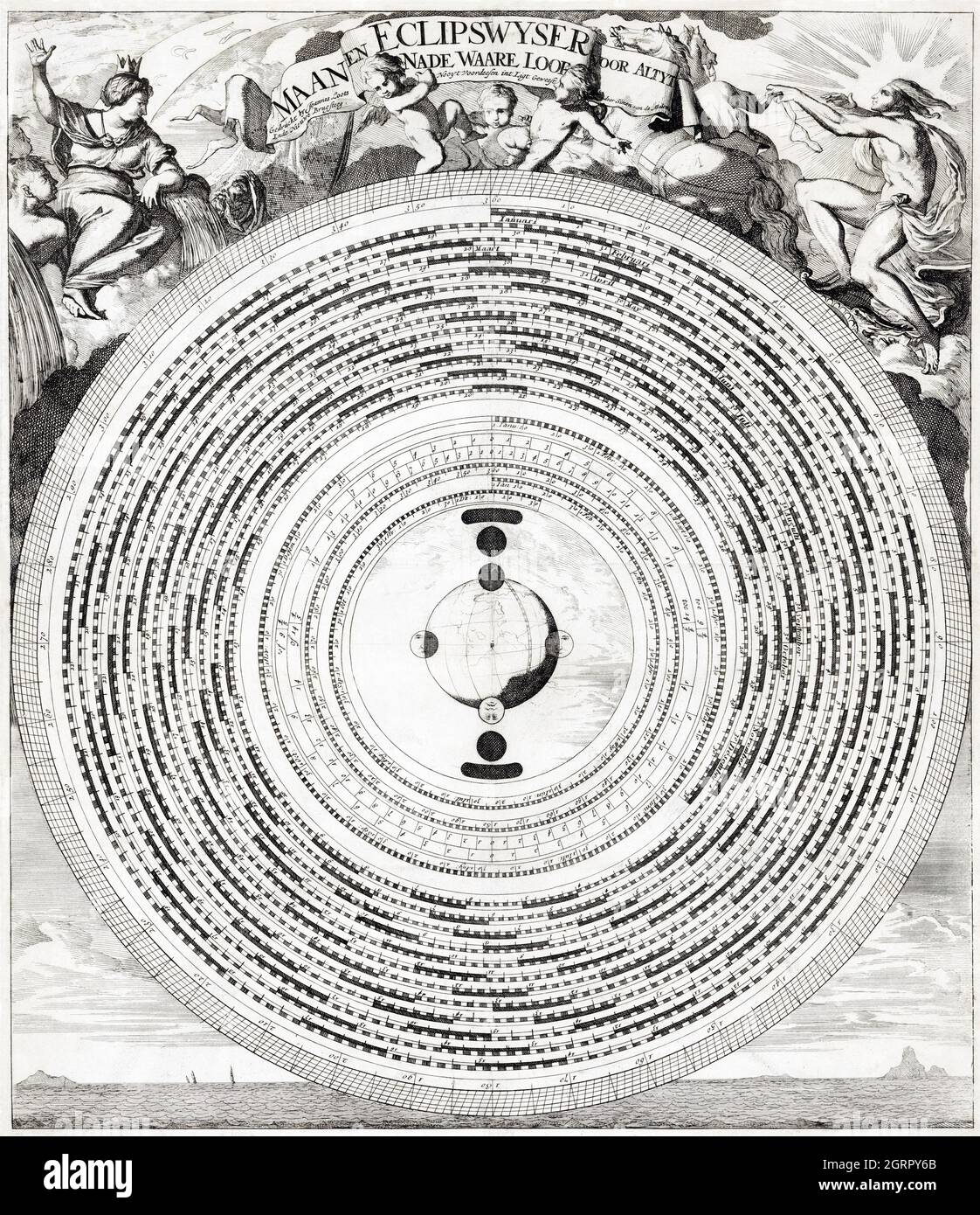 Maan en Eclipswyzer (1695) di Caspar Luyken. "Luna ed Eclipse" Foto Stock