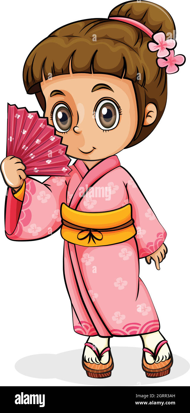 Una ragazza asiatica che indossa un kimono Illustrazione Vettoriale