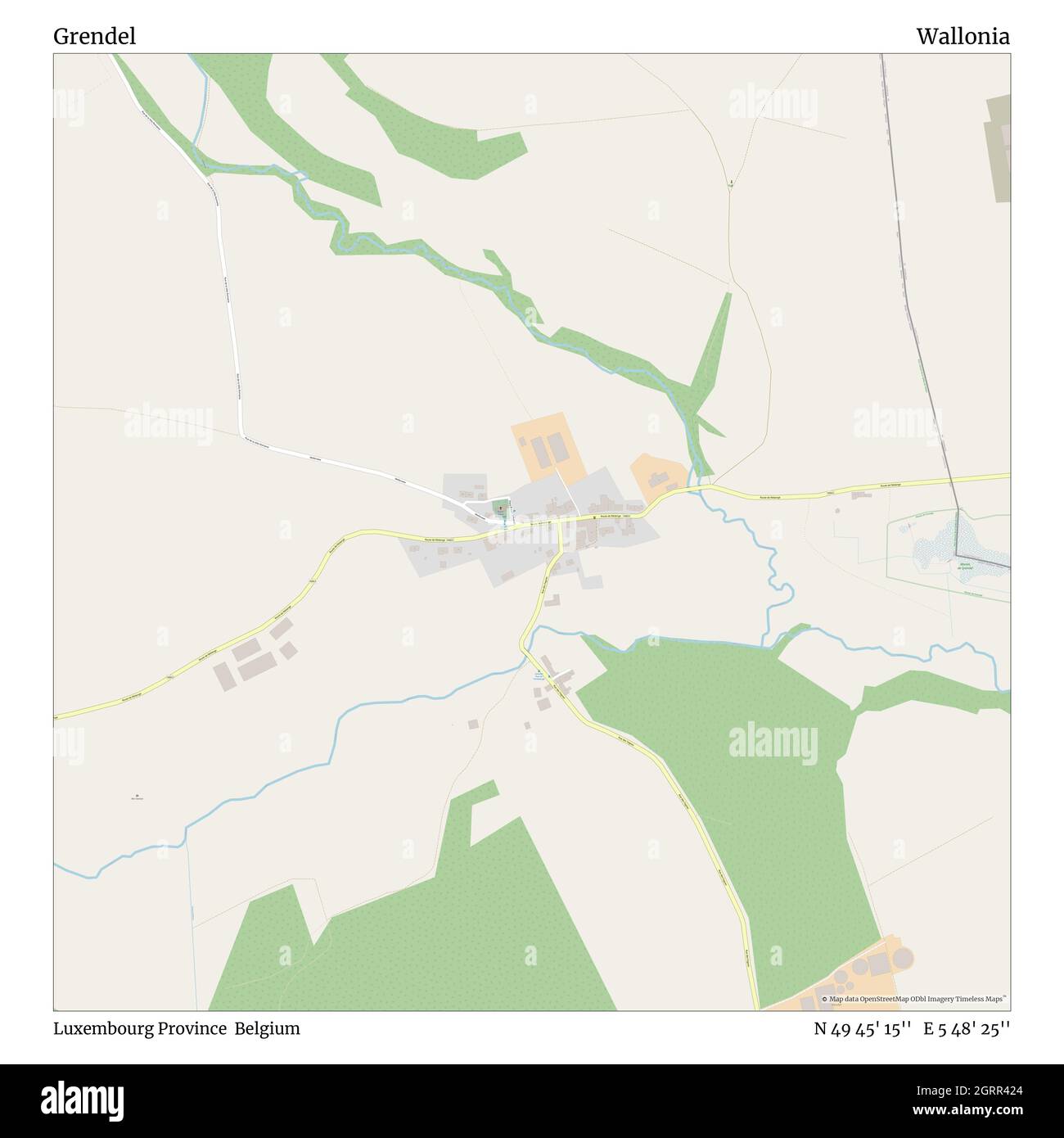 Grendel, Provincia di Lussemburgo, Belgio, Vallonia, N 49 45' 15'', e 5 48' 25''', mappa, Mappa senza tempo pubblicata nel 2021. Viaggiatori, esploratori e avventurieri come Florence Nightingale, David Livingstone, Ernest Shackleton, Lewis and Clark e Sherlock Holmes si sono affidati alle mappe per pianificare i viaggi verso gli angoli più remoti del mondo, Timeless Maps sta mappando la maggior parte delle località del mondo, mostrando il successo di grandi sogni Foto Stock