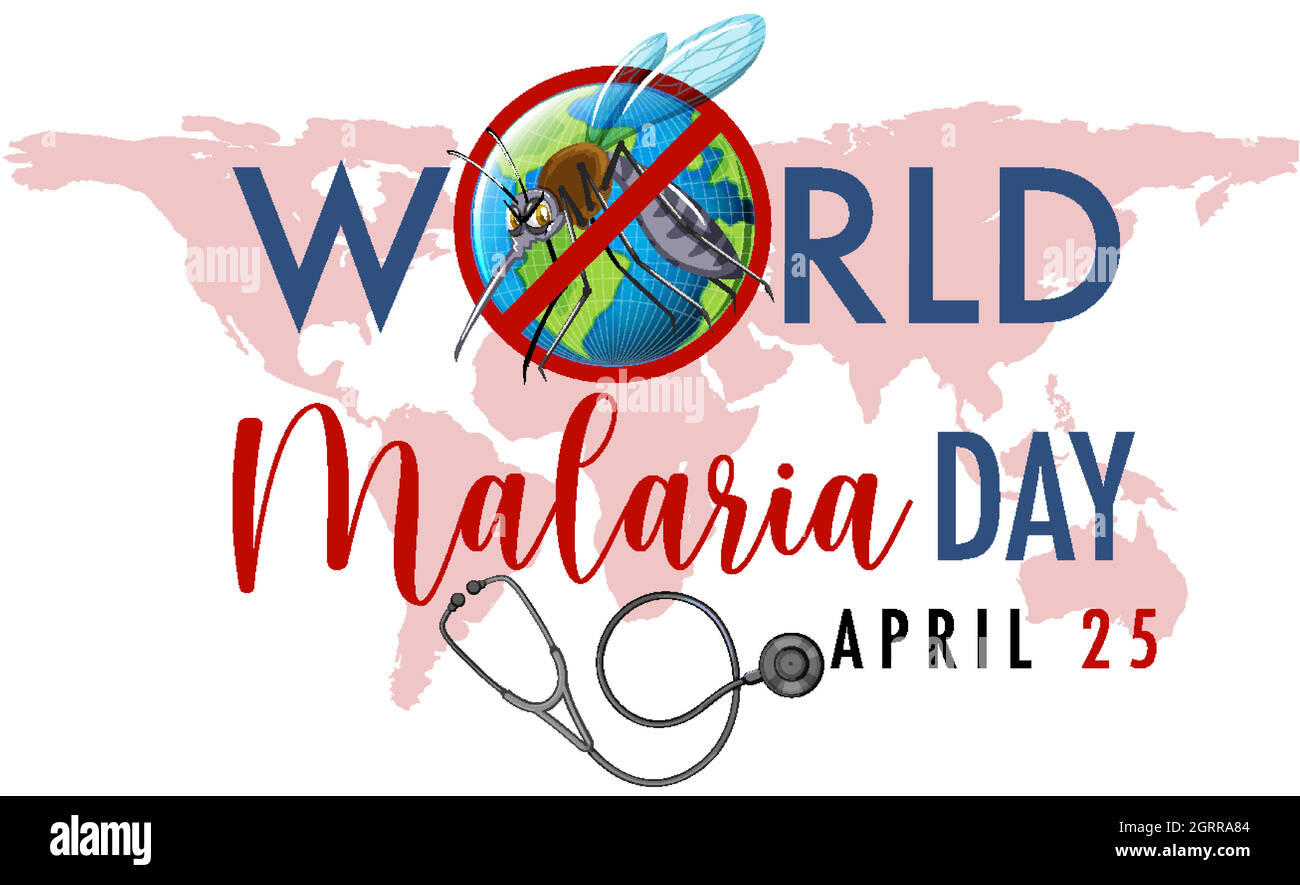 Logo o banner della Giornata Mondiale della malaria con segno di zanzara Illustrazione Vettoriale