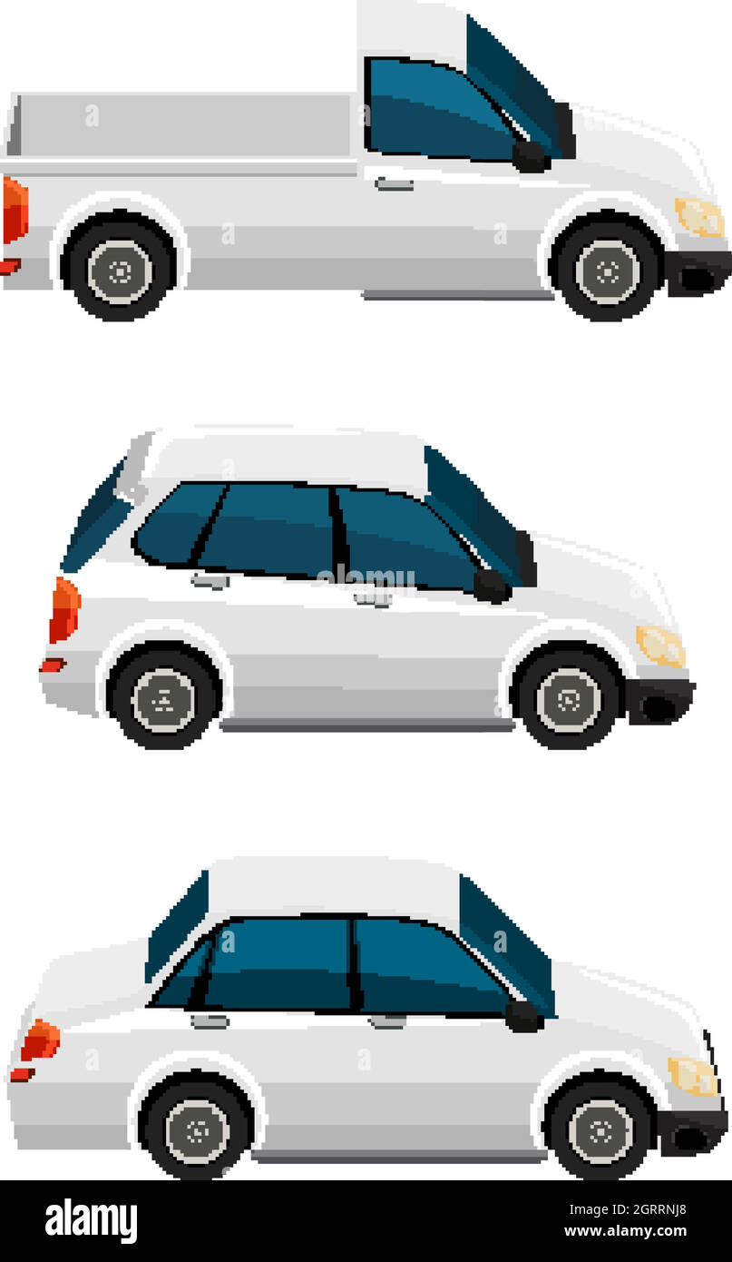 Set di diversi tipi di auto di colore bianco Illustrazione Vettoriale
