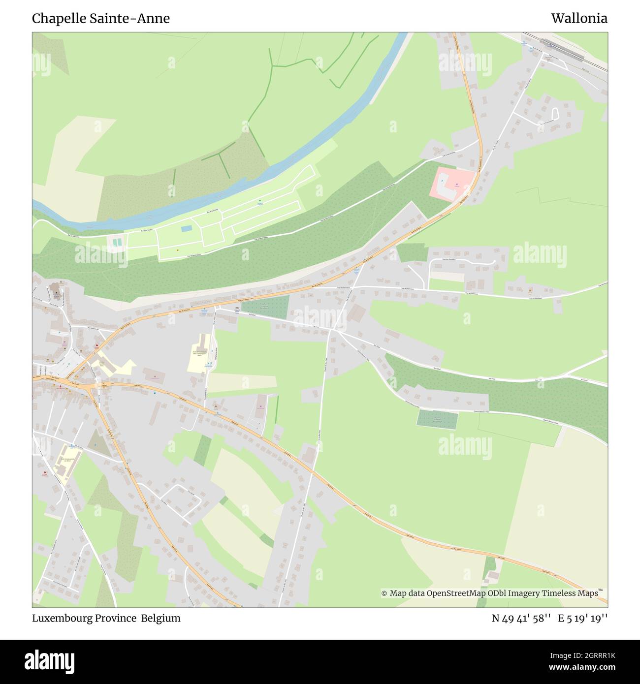 Chapelle Sainte-Anne, Provincia di Lussemburgo, Belgio, Vallonia, N 49 41' 58'', e 5 19' 19''', mappa, Mappa senza tempo pubblicata nel 2021. Viaggiatori, esploratori e avventurieri come Florence Nightingale, David Livingstone, Ernest Shackleton, Lewis and Clark e Sherlock Holmes si sono affidati alle mappe per pianificare i viaggi verso gli angoli più remoti del mondo, Timeless Maps sta mappando la maggior parte delle località del mondo, mostrando il successo di grandi sogni Foto Stock