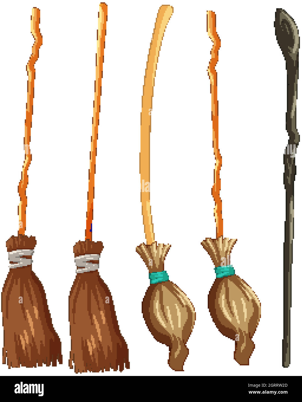 Set di una classica scopa per streghe Illustrazione Vettoriale
