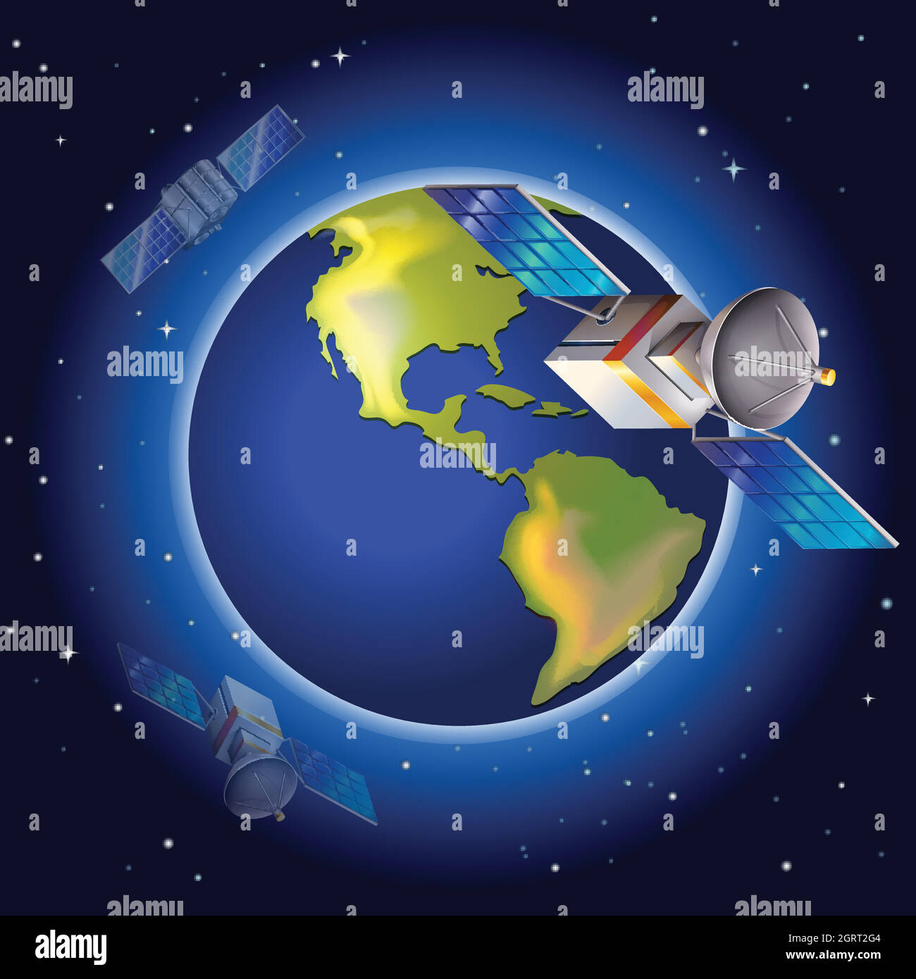 Satelliti che circondano il pianeta Illustrazione Vettoriale