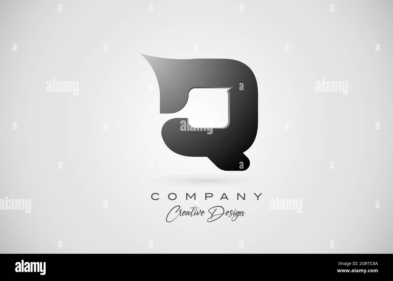 Lettera dell'alfabeto Q icona logo in sfumatura nera. Design creativo per aziende e aziende Illustrazione Vettoriale
