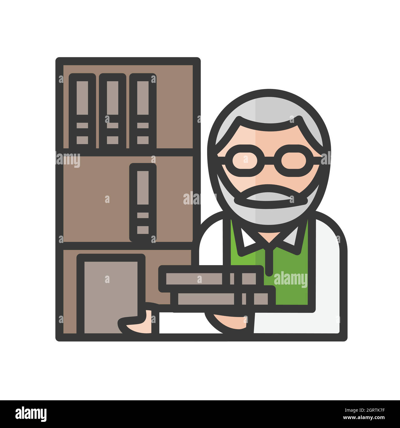 Avatar bibliotecario maschile. Libri carattere venditore. Utente del profilo, persona. Icona Roch People. Illustrazione vettoriale Illustrazione Vettoriale