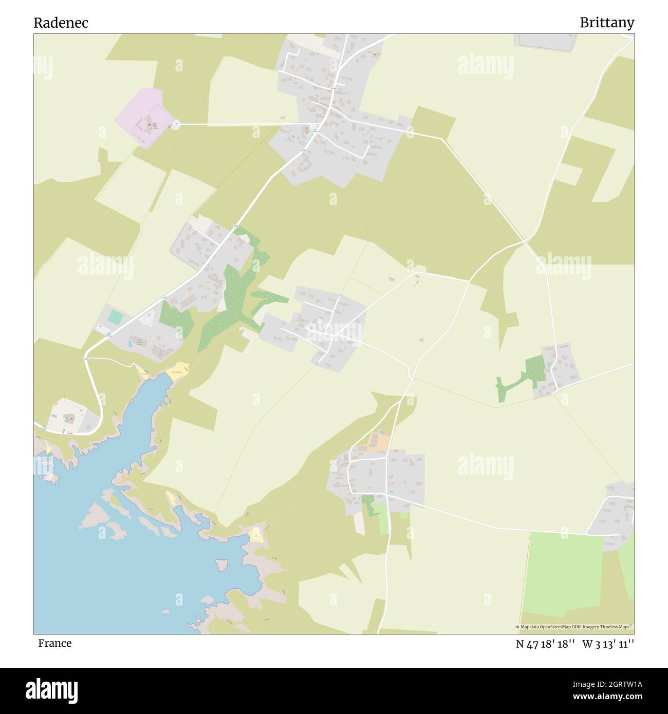 Radenec, , Francia, Bretagna, N 47 18' 18'', W 3 13' 11'', mappa, mappa senza tempo pubblicata nel 2021. Viaggiatori, esploratori e avventurieri come Florence Nightingale, David Livingstone, Ernest Shackleton, Lewis and Clark e Sherlock Holmes si sono affidati alle mappe per pianificare i viaggi verso gli angoli più remoti del mondo, Timeless Maps sta mappando la maggior parte delle località del mondo, mostrando il successo di grandi sogni Foto Stock