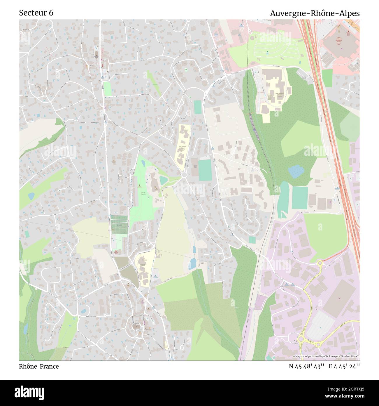 Secteur 6, Rhône, Francia, Auvergne-Rhône-Alpes, N 45 48' 43'', e 4 45' 24''', mappa, mappa senza tempo pubblicata nel 2021. Viaggiatori, esploratori e avventurieri come Florence Nightingale, David Livingstone, Ernest Shackleton, Lewis and Clark e Sherlock Holmes si sono affidati alle mappe per pianificare i viaggi verso gli angoli più remoti del mondo, Timeless Maps sta mappando la maggior parte delle località del mondo, mostrando il successo di grandi sogni Foto Stock