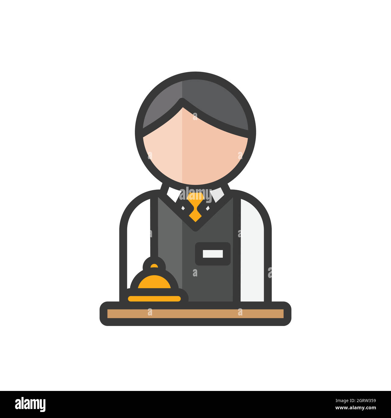 Avatar addetto alla reception maschile. Uomo con carattere uniforme e campana. Utente del profilo, persona. Icona persone. Illustrazione vettoriale Illustrazione Vettoriale