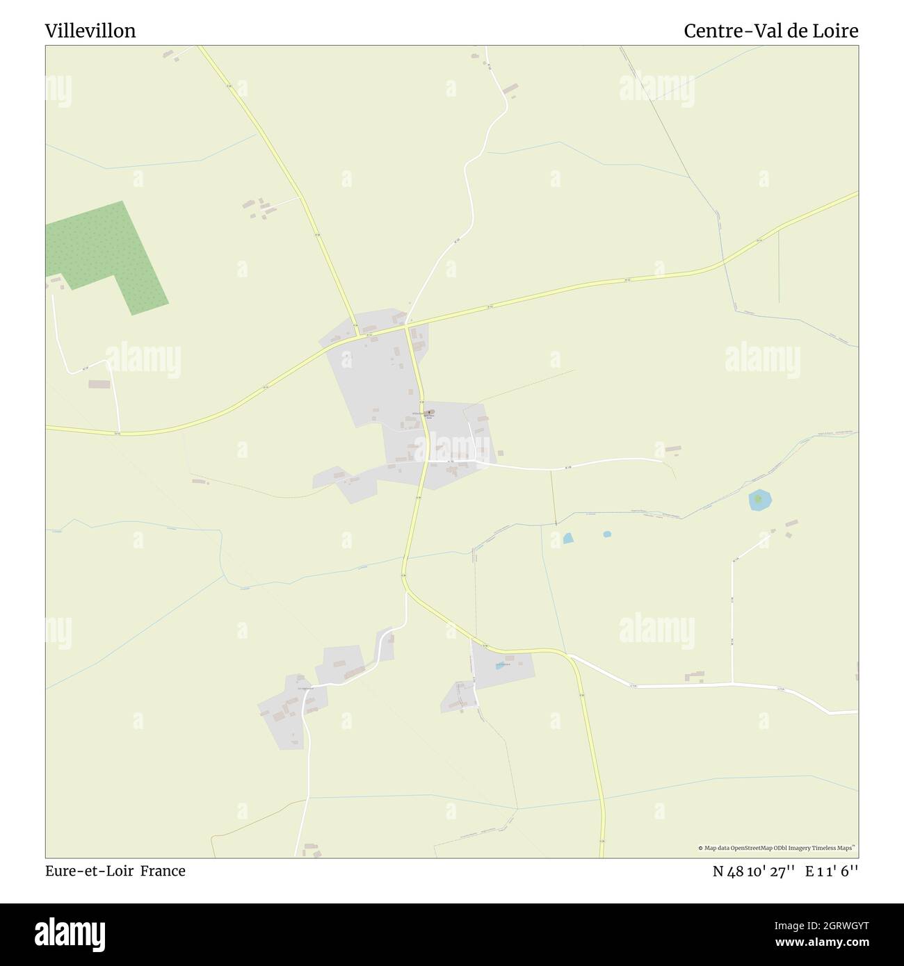 Villevillon, Eure-et-Loir, Francia, Centre-Val de Loire, N 48 10' 27''', e 1 1 1' 6''', mappa, Mappa senza tempo pubblicata nel 2021. Viaggiatori, esploratori e avventurieri come Florence Nightingale, David Livingstone, Ernest Shackleton, Lewis and Clark e Sherlock Holmes si sono affidati alle mappe per pianificare i viaggi verso gli angoli più remoti del mondo, Timeless Maps sta mappando la maggior parte delle località del mondo, mostrando il successo di grandi sogni Foto Stock