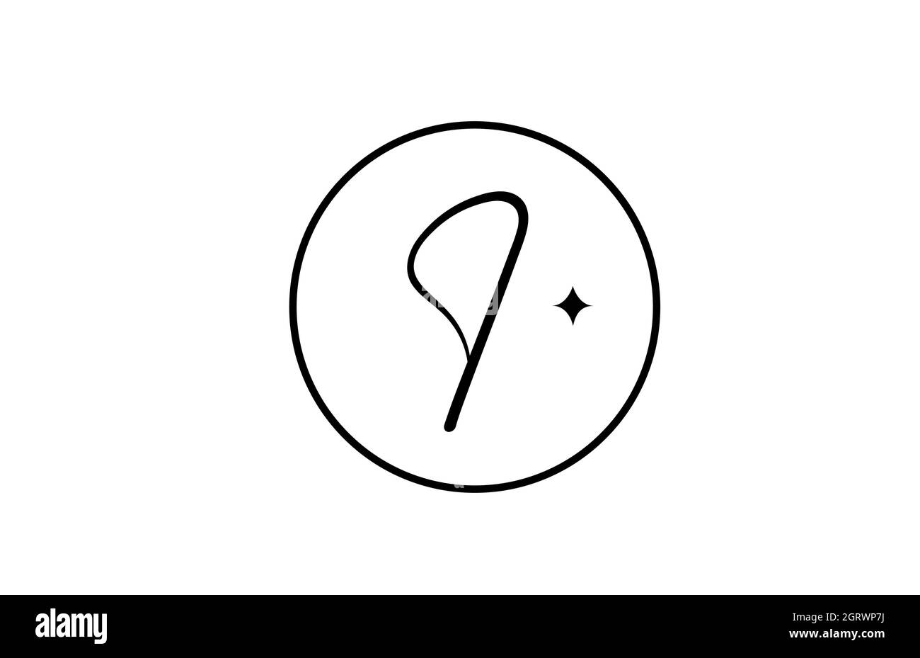 I logo lettera alfabeto per il business con stella e cerchio. Lettere semplici ed eleganti per l'azienda. Logo di identità aziendale icona di branding in bianco e nero Illustrazione Vettoriale