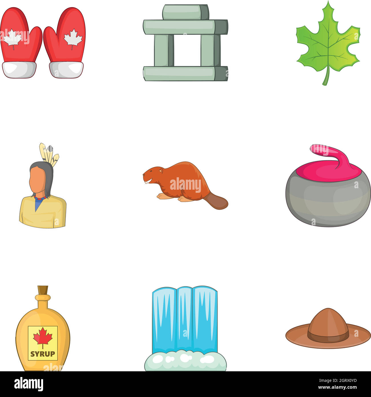 Viaggio in Canada icone set, stile cartoon Illustrazione Vettoriale