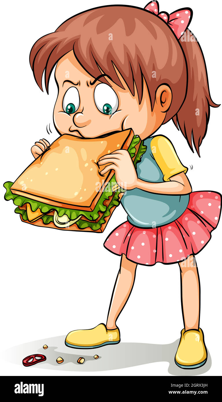 Una ragazza con un panino Illustrazione Vettoriale
