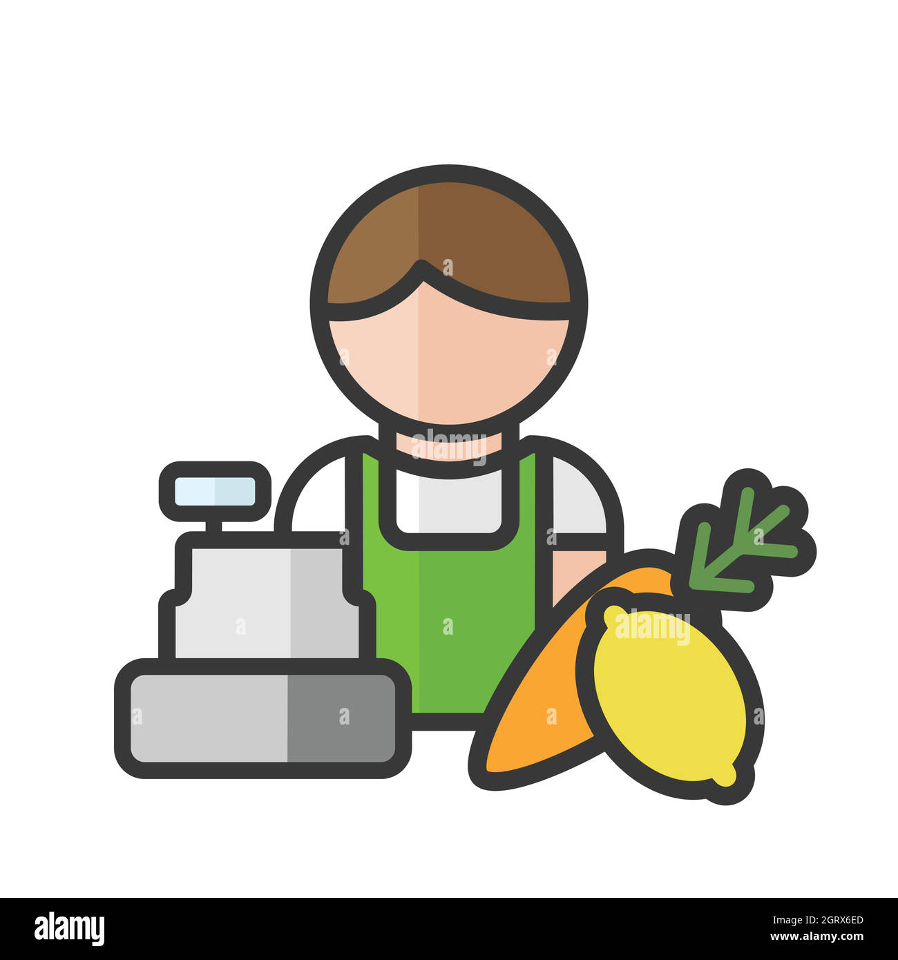 Avatar fruttiterer maschio. Frutta e verdura carattere venditore. Uomo che lavora. Profilo utente, persona. Icona persone. Illustrazione vettoriale Illustrazione Vettoriale