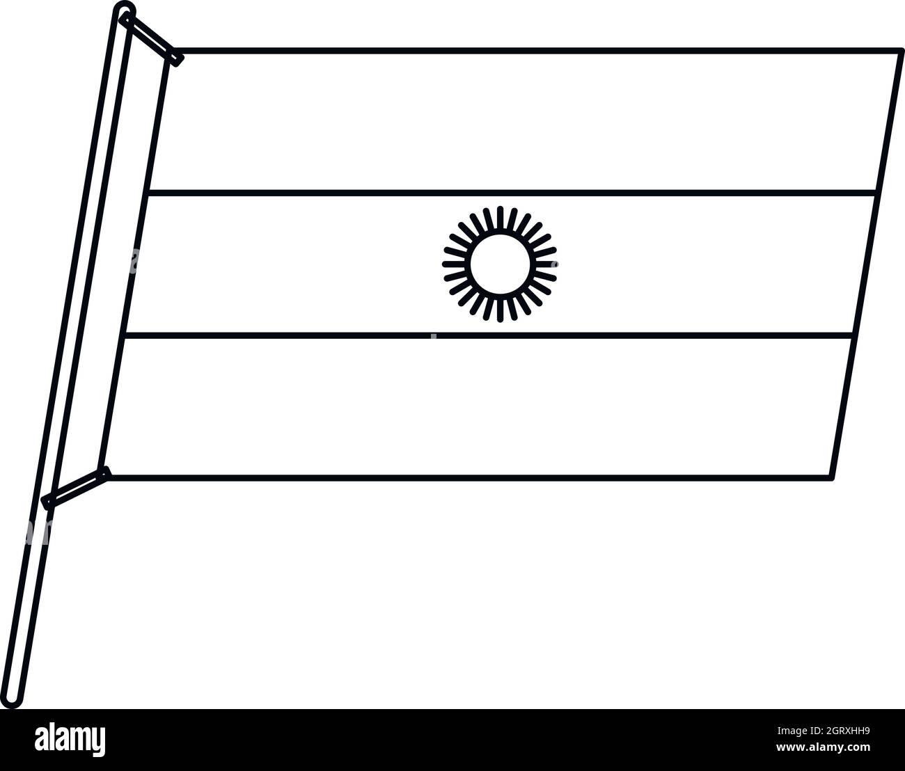 Bandiera dell'Argentina con pennone icona, stile contorno Illustrazione Vettoriale