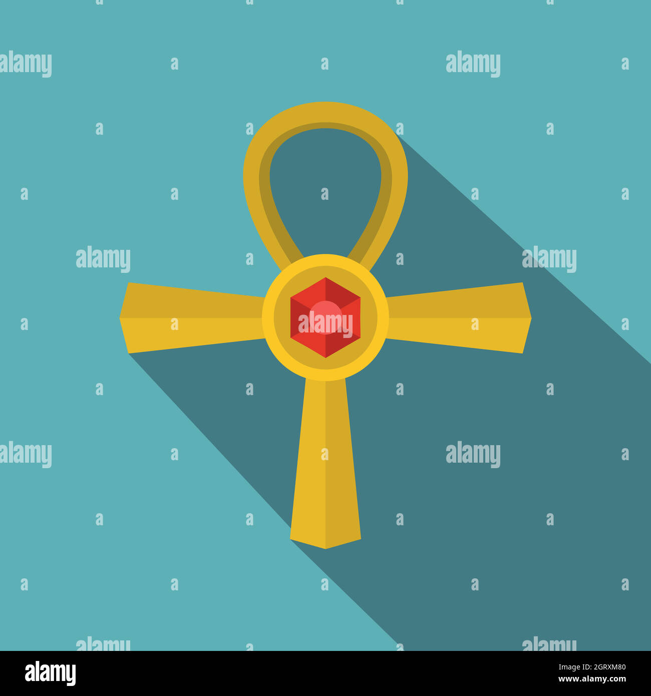 Golden Ankh icona di simbolo, Stile piatto Illustrazione Vettoriale