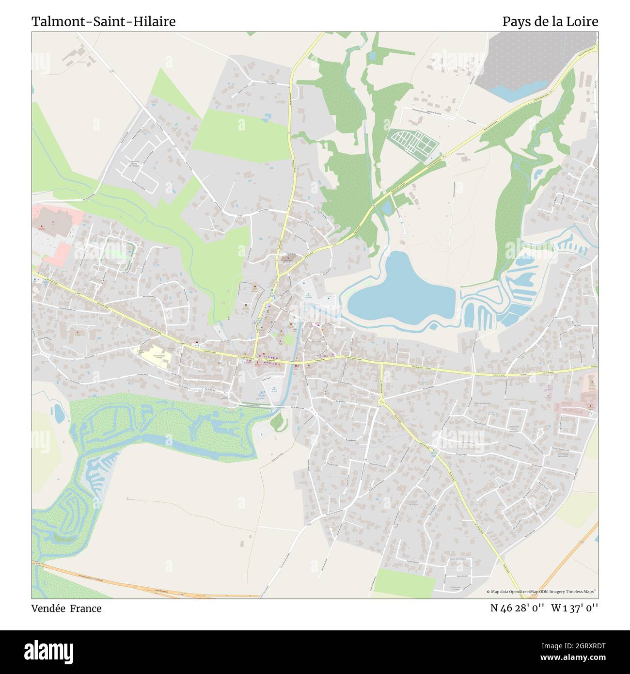 Talmont-Saint-Hilaire, Vandea, Francia, Pays de la Loire, N 46 28' 0''', W 1 37' 0''', mappa, Mappa senza tempo pubblicata nel 2021. Viaggiatori, esploratori e avventurieri come Florence Nightingale, David Livingstone, Ernest Shackleton, Lewis and Clark e Sherlock Holmes si sono affidati alle mappe per pianificare i viaggi verso gli angoli più remoti del mondo, Timeless Maps sta mappando la maggior parte delle località del mondo, mostrando il successo di grandi sogni Foto Stock