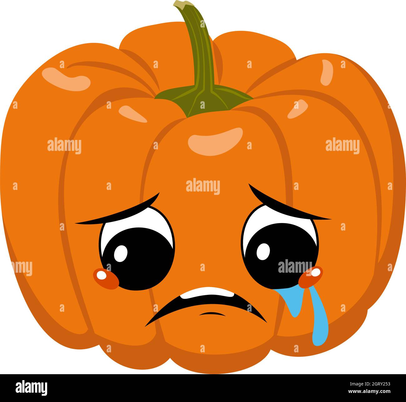 Carino personaggio di zucca con pianto e lacrime emozione, volto triste, occhi depressivi. Decorazione festiva per Halloween. Eroe arancione vegetale Illustrazione Vettoriale