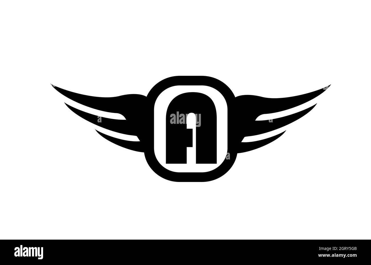 Un logo lettera alfabetica per aziende e aziende con ali e colore bianco e nero. Icona di brading e scritta aziendale dal design semplice Illustrazione Vettoriale